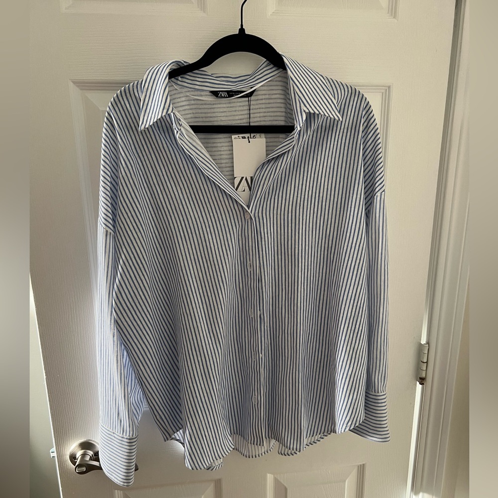NWT Zara Women’s Blue Striped Oxford Shirt, XL